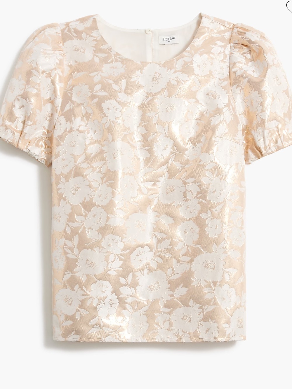 J.Crew Jacquard Puff-Sleeve Top Ivory Gold